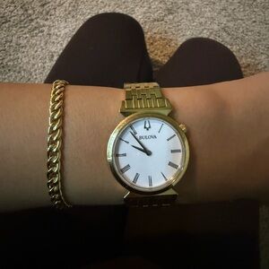 Bulova Gold and White Round Dial Bracelet Watch